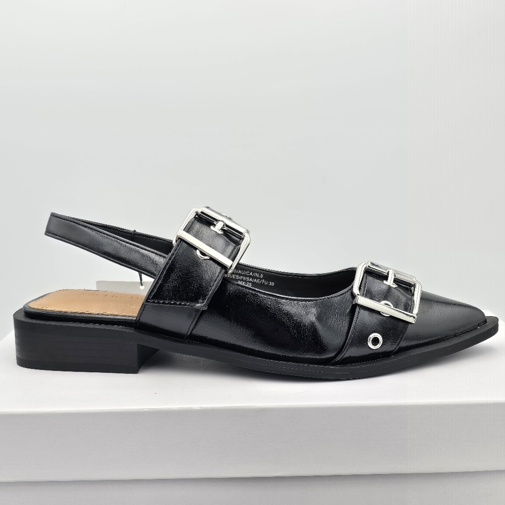NIB The Drop Evie Moto Pointed Toe Flats, Black, Women's 8
